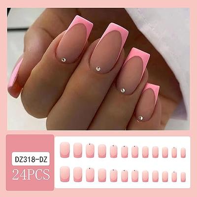 Valentines Nails  24 Pcs/box French Tips Flower Diamond