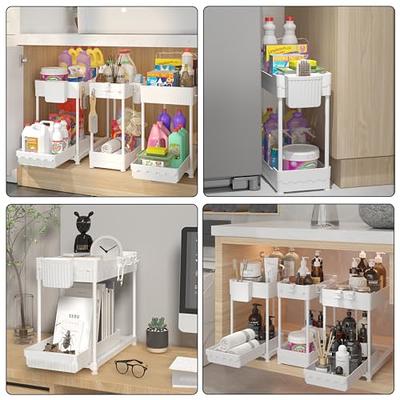 NYYTGE Under Sink Organizer Under Bathroom Cabinet Storage 2 Tier Storage  Rack with 4 Hooks, Under Cabinet Organizer Baskets, Multi-Purpose Under  Sink