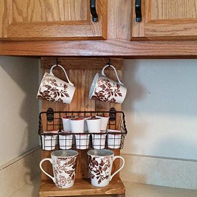 Wood Mug Tree Stand for 6 Coffee Cups Vintage Brown Wooden Coffee Cup Rack  Two Tone Wood Counter Rack 