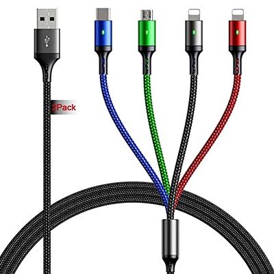 Multi Charging Cable, Multi Charger Cable 2Pack 4FT Nylon Braided Universal  4 in 1 Multiple USB Cable Fast Charging Cord Adapter with Type-C, Micro