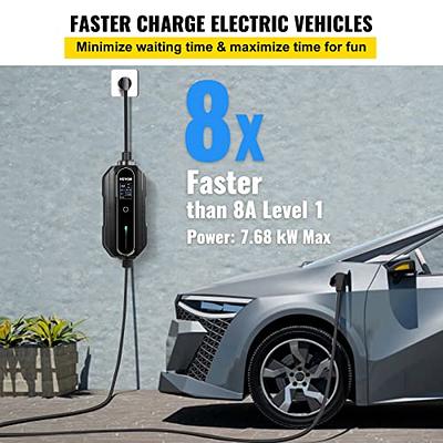 VEVOR Level 2 EV Charger, 32 Amp 110-240V, Portable Electric Vehicle  Charger with 25 ft J1772 Charging Cable NEMA 14-50 Plug, 10/16/20/24/32A