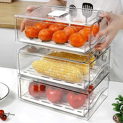 Yatmung Refrigerator Organizer Bin with Ventilation System -Clear pull out fridge  storage drawers stackable plastic -Vegetable, deli, freezer, kitchen  -Pantry organization and storage (2 Pack
