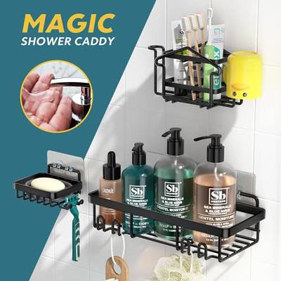 TOPCHASE Corner Shower Caddy, Shower Organizer with Soap Holder, 14 Hooks,  Adhesive Shower Shelf for Inside Shower, 3 Pack Black Shower Rack, No
