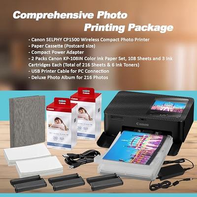 2 Pack Compatible with Canon Selphy CP1300 Ink and Paper, KP-108IN 6 Color  Ink Cassette and 216 Sheets 4x6 Photo Paper Glossy for Selphy CP1500