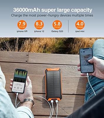 GOODaaa Power Bank Wireless Charger 36000mAh Built in 4 Cables Six Outputs  15W Fast Charging Power Bank for All Mobile Devices Three Inputs Solar