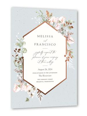 Wedding Invitation Cards with Floral Borders and Gold Foil