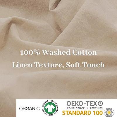 NexHome Pro Cotton Duvet Cover Queen Size Linen Look Textured Organic Natural 100% Washed Cotton Duvet Cover 3 Pieces Bedding Set with Zipper