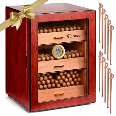 Woodronic Handmade Cigar Humidor with Cigar Cutter and Ashtray for 30-50 Counts, Spanish Cedar Cigar Box Set for Men with Hygrometer Humidifier, Tight