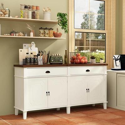 The Kitchen Pantry Storage Cabinet with Drawers and Adjustable Shelf - White