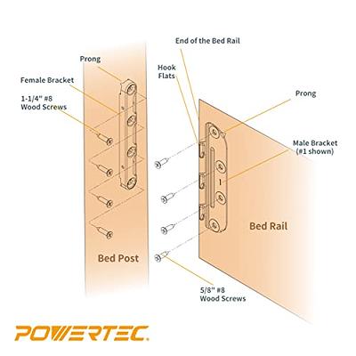 POWERTEC 71425 Surface Mounted Bed Rail Brackets, Bed Frame