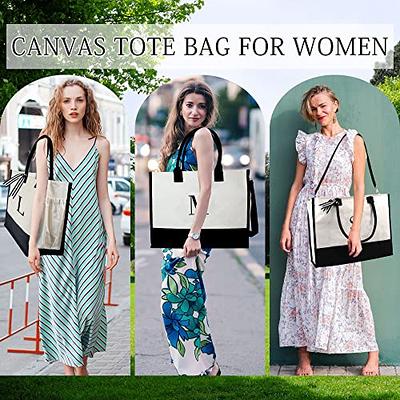 BeeGreen Initial Canvas Tote Bag w Zipper & Strap Personalized Tote Bags  for Women Monogram Embroidery Gifts for Friends Birthday Mom Bride  Bridesmaid Letter T