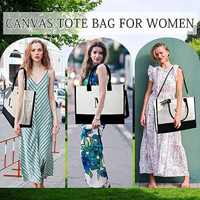 BeeGreen Personalized Birthday Gifts for Women w Inner and Side  Pouch Monogram Tote Bag w Zipper and Adjustable Shoulder Strap Embroidery  Initial Tote Bag w 13oz Canvas Beach Bag for