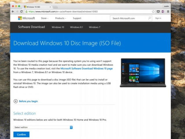Imagen de la web para descargar la ISO de Windows 10