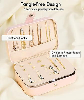 Small Jewelry Box-Mini Jewelry case Double Layer Travel Jewelry Organizer  for Women,Anti Tarnish Jewelry Box for Rings Earrings Necklace,Pink 