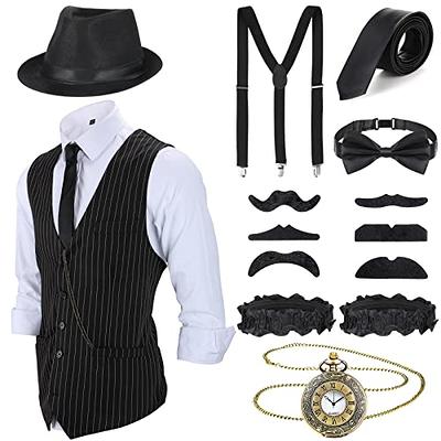 SATINIOR 1920s Men's Accessories Clothing Costume Outfit with Vest Hat  Pocket Watch Suspenders Tie for Man(X-Large), Black and White - Yahoo  Shopping