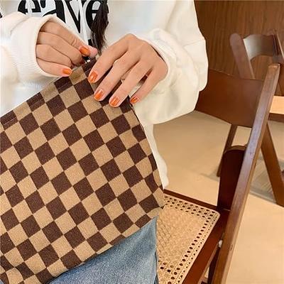  PAZIMIIK Makeup Bags for Purse Zipper Cosmetic Pouch Large  Travel Canvas Make Up Organizer Tool Pouch for Women and Girls, Checkered  Brown : Beauty & Personal Care