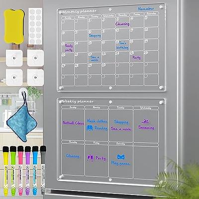 Acrylic Magnetic Monthly and Weekly Calendar for Fridge with Dry Erase  Markers