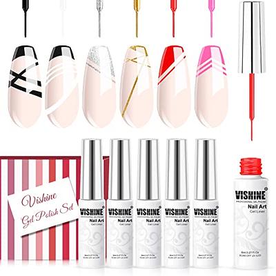 Vishine Gel Polish Nail Art Gel Liner Set - 6 Colors White Black Pink  Glitter Silver Gold