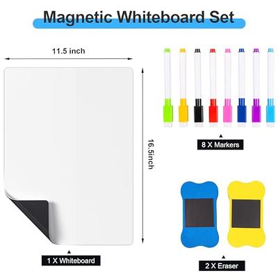 Kedudes Magnetic Dry Erase White board 11 x 14 with frame. Includes 6  Magnetic Dry Erase Markers, Assorted Colors. Great For Fridge