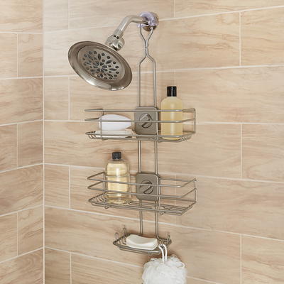 Mainstays Over-the-Shower Caddy, 2 Shelves, Satin Nickel