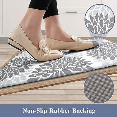 HEBE Anti Fatigue Kitchen Floor Mat Set of 2 Waterproof Non Slip Kitchen  Mats Set with Runner Cushioned Floral Kitchen Rug Heavy Duty Standing Mat