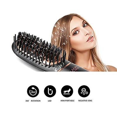 Hair Straightener Comb Ionic Electric Brush Hair Straightener Hot Beard  Brush Straightener (Black)