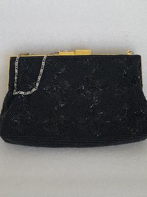 Vintage Beaded Bag / Evening Bag / Purse, Black Gold, Prom