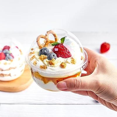 Qeirudu 50 Pack 8 oz Square Plastic Dessert Cups with Lids and Sporks,  Disposable Cake Cups Yogurt Parfait Containers for Fruit, Pudding, Mousse,  Ice