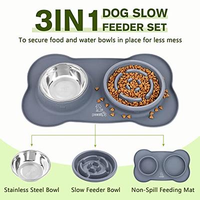 Black Dog Bowl Set with No Spill Silicone Mat - Food Feeder Bowls for Clean  and Neat Eating