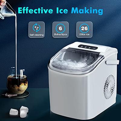 Countertop Ice Maker, Ice Maker Machine 6 Mins 9 Ice, 26.5lbs/24Hrs,  Portable Ice Maker Machine with Self-Cleaning, Ice Scoop, and Basket,  Compact Ice