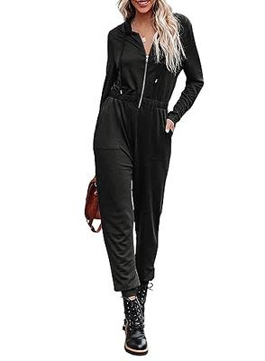Casual Hooded Jumpsuit for Women 2023 Fall Long Sleeve Zip-Up Hoodie  Jumpsuits One Piece Outfit Romper for Jogging
