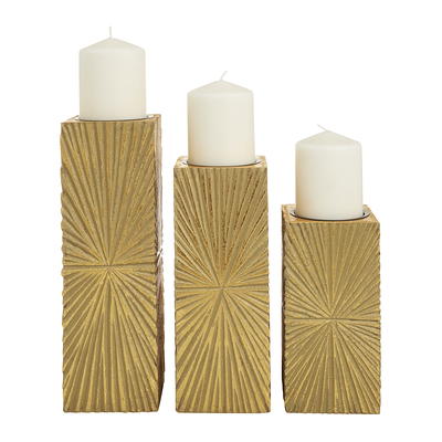 CosmoLiving by Cosmopolitan 3 Candle Gold Wooden Geometric Carved Pillar Candle  Holder, Set of 3 - Yahoo Shopping