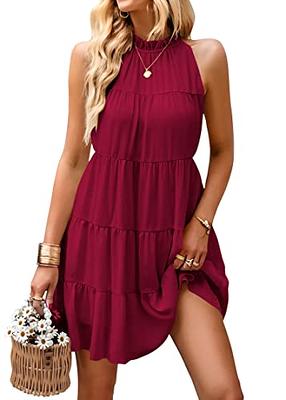 Women's Summer Dress Round Neck Beach Ruffle Mini Dress Short Babydoll Dress  Flowy Dress T-Shirt Dress (Color : Black, Size : S/Small) : :  Fashion