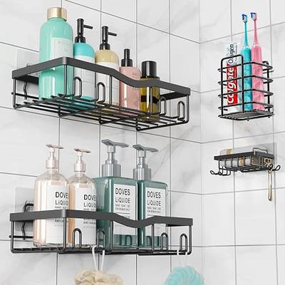 Moforoco Shower Caddy Basket Shelf with Soap Holder, No Drilling Traceless  Adhesive Shower Wall Shelves, Rustproof Bathroom Shower Storage Organizer