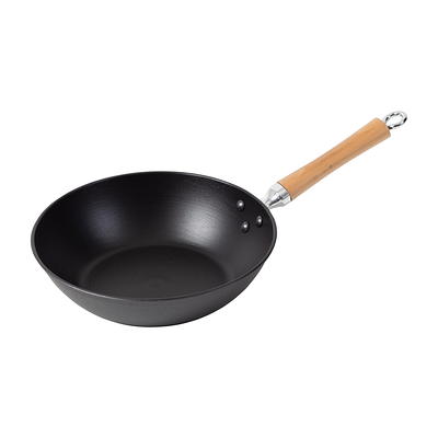 Professional Series 14-Inch Preseasoned Cast Iron Flat Bottom Wok with  Maple Handle