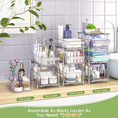  2 Tier Clear Organizer with Dividers for Cabinet / Counter,  MultiUse Slide-Out Storage Container - Kitchen, Pantry, Medicine Cabinet Storage  Bins - Bathroom, Vanity Makeup, Under Sink Organizing Tray : Home & Kitchen