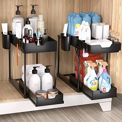 Warmodern 2 Pack Double Sliding Bathroom Cabinet Organizer, 2 Tier Under  Sink Organizers And Storage, Bathroom Sink Organizer Baskets with 8 Hooks  and 4 Hanging Cups, Under Sink Storage for Kitchen - Yahoo Shopping