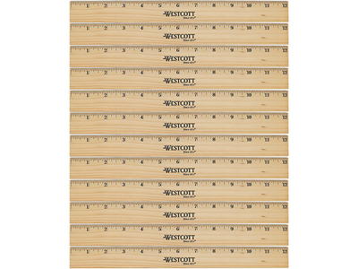 Westcott 05221 12 Flat Wood Ruler with Double Metal Edges - 1/16