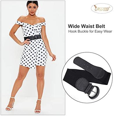 JASGOOD Plus Size Women Wide Belts Fashion Square Buckle Patent Leather  Waist Belt for Dresses