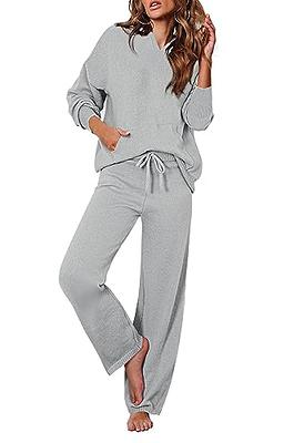 Gubotare Sweatsuit Set for Women Women Casual 2 Piece Outfit Pullover  Hoodie Wide Leg Pants Loose Knitted Sweatsuit (Grey,L) 