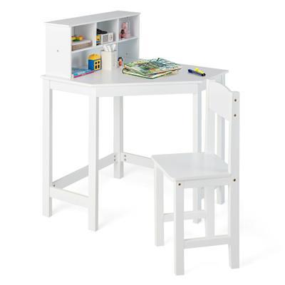 QQXX Cute k*id-s Study Desk with Chair,Wooden Ergonomics Study Desk Table  with Drawer and Storage Shelf,Computer Workstation with Bookshelf