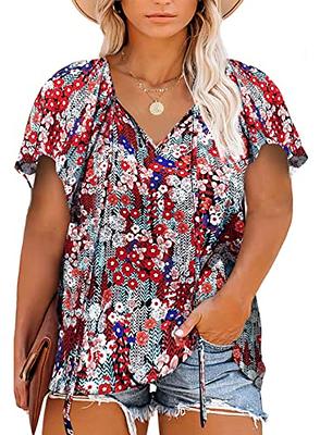 Eytino Women Plus Size Boho Floral Printed Tops Casual V Neck Short Sleeve  Drawstring Blouses Shirts,3X Blue - Yahoo Shopping