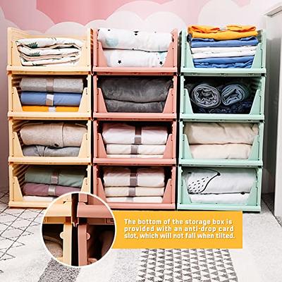 PINKPUM Stackable Plastic Storage Basket-Foldable Closet Organizers an