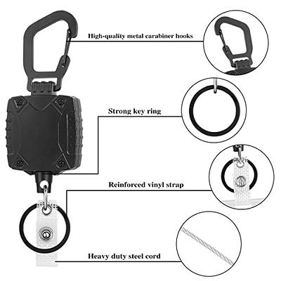 2 Pack Horizontal Lanyard ID Badge Holder with Clip, Carabiner Badge Reel,  24 Pull Cord – Heavy Duty – Clear Id Card Holder Retractable