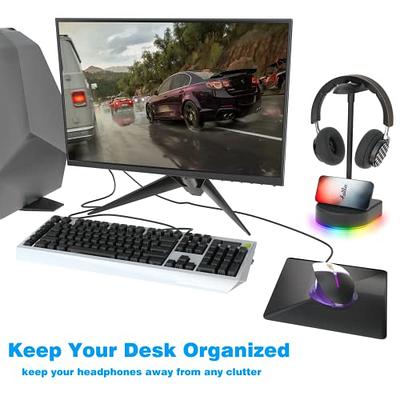 KDD RGB Headset Stand with 9 Light Modes - Controller Holder for Desk -  Rotatable Headphone Stand & Detachable Controller Hook for PC Earphone