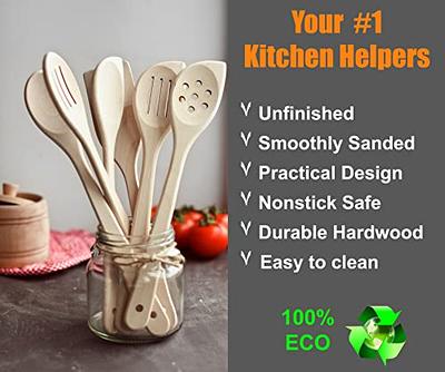Healthy Cooking Utensils Set - 6 Wooden Spoons for Cooking Natural Nonstick