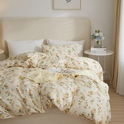 Floral Duvet Cover Set White Organic Cotton Duvet Cover Cottagecore Flower  Printed Reversible Bedding Set King Size