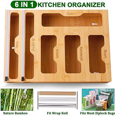 Bamboo Ziplock Bag Storage Organizer - Food Storage Bags Container with Slider - Kitchen Plastic Bags Storage Organization Compatible for Sandwich & S