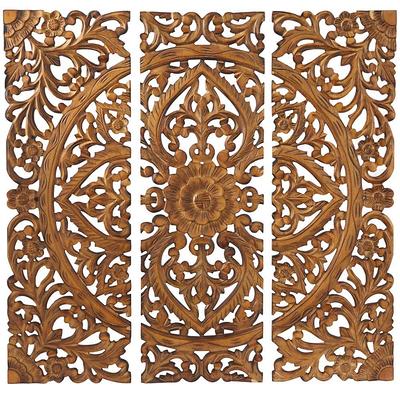 Litton Lane Brown Wood Carved Geometric Wall Art (Set of 3)