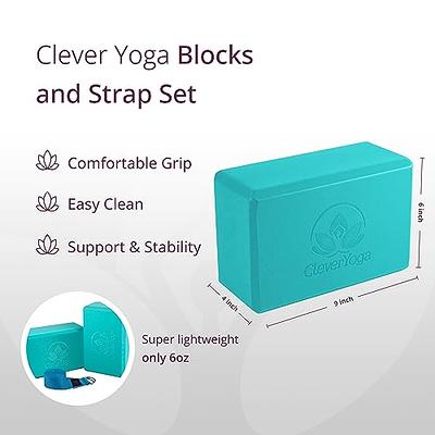 Clever Yoga Blocks 2 Pack with Strap - Extra Light Weight Sweat Repelling Foam  Yoga Block Set